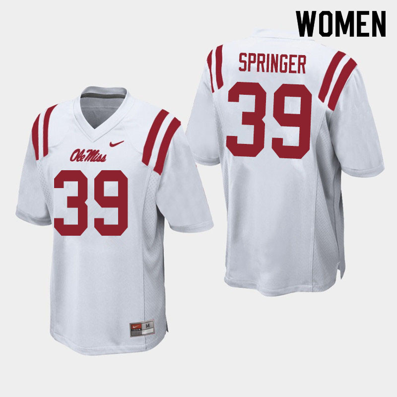 Women #39 Jake Springer Ole Miss Rebels College Football Jerseys Sale-White - Click Image to Close